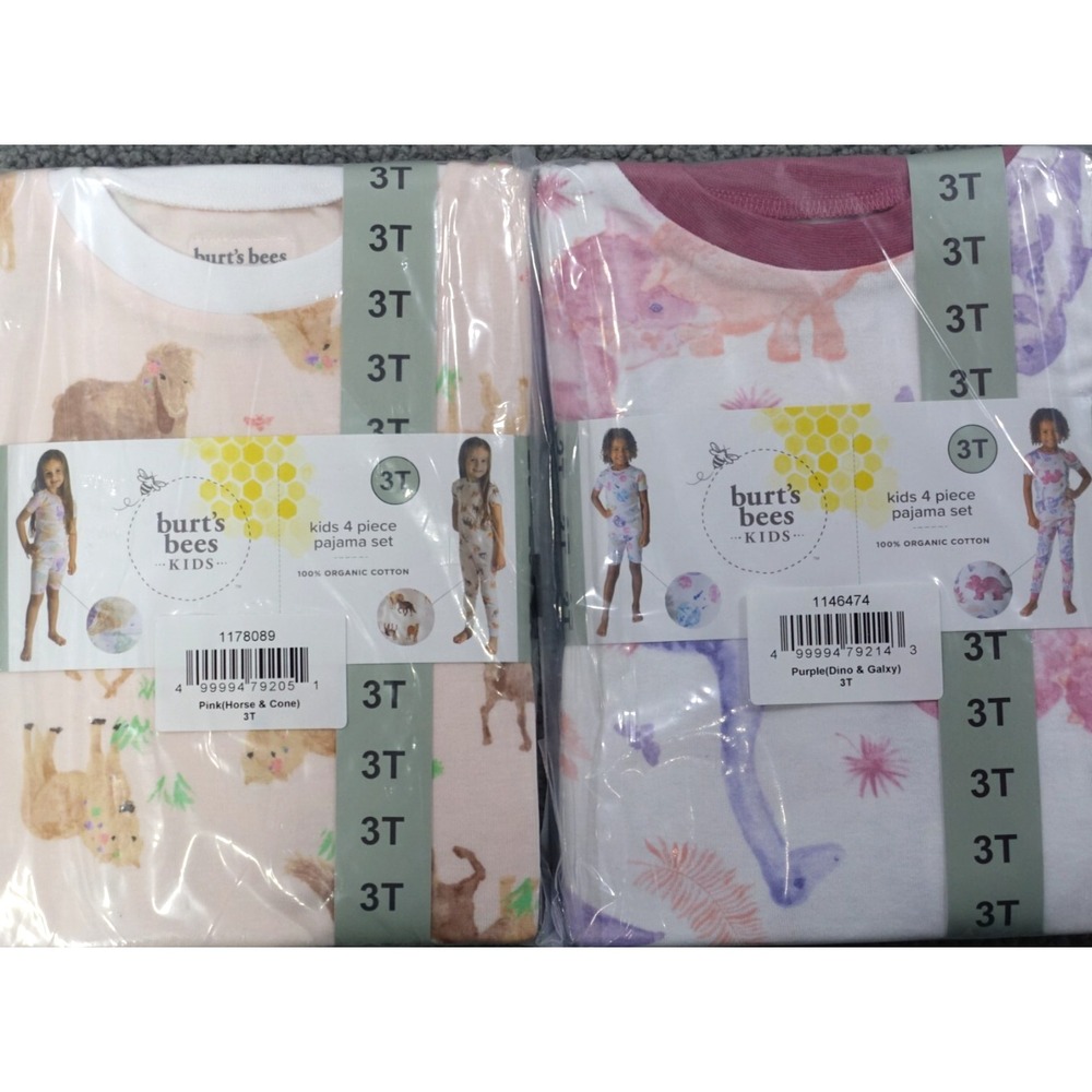 Lot Burts Bees Pajamas Girls 3T Organic Cotton Horses Dinosaurs Ice Cream Galaxy